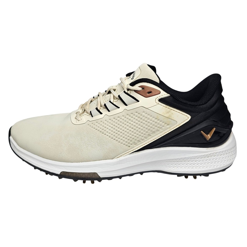 Callaway Fairways For Warriors Mens 8.5 Cream Black Spiked Golf Shoes CG420BD